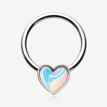 Iridescent Revo Heart Sparkle Captive Bead Ring
